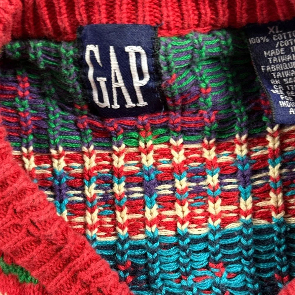 Vintage 90s GAP Kids XL Fair Isle Reindeer Moose Christmas Cardigan Sweater